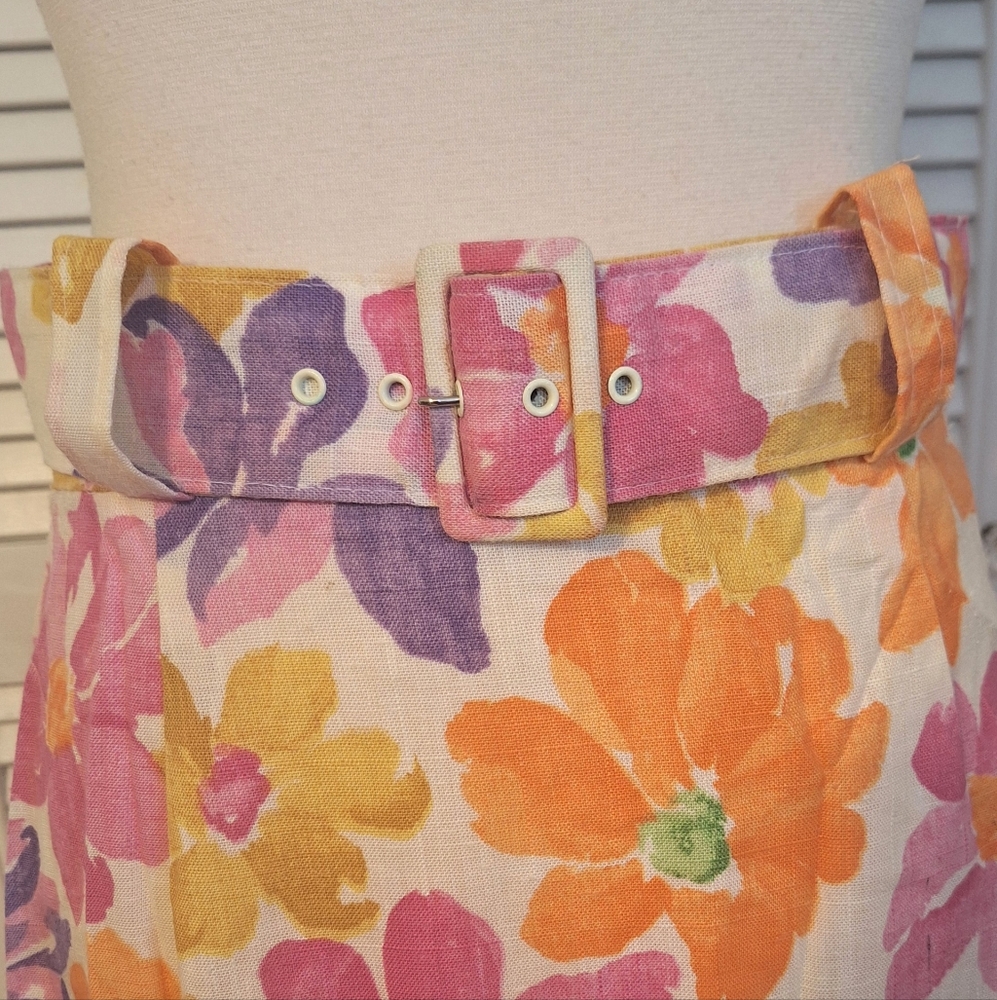 Vintage floral belted pleated polyester skirt sz 10 USA Laurissa *B - Picture 4 of 7